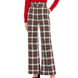 Alex Marie Rebecca Festive Plaid Belted Wide Leg Pants